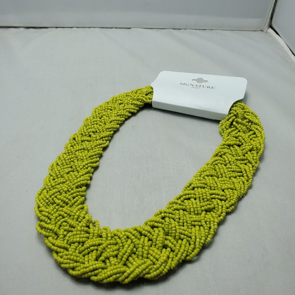 Signature Lime green braided seed bead Bohemian choker necklace - Picture 2 of 3